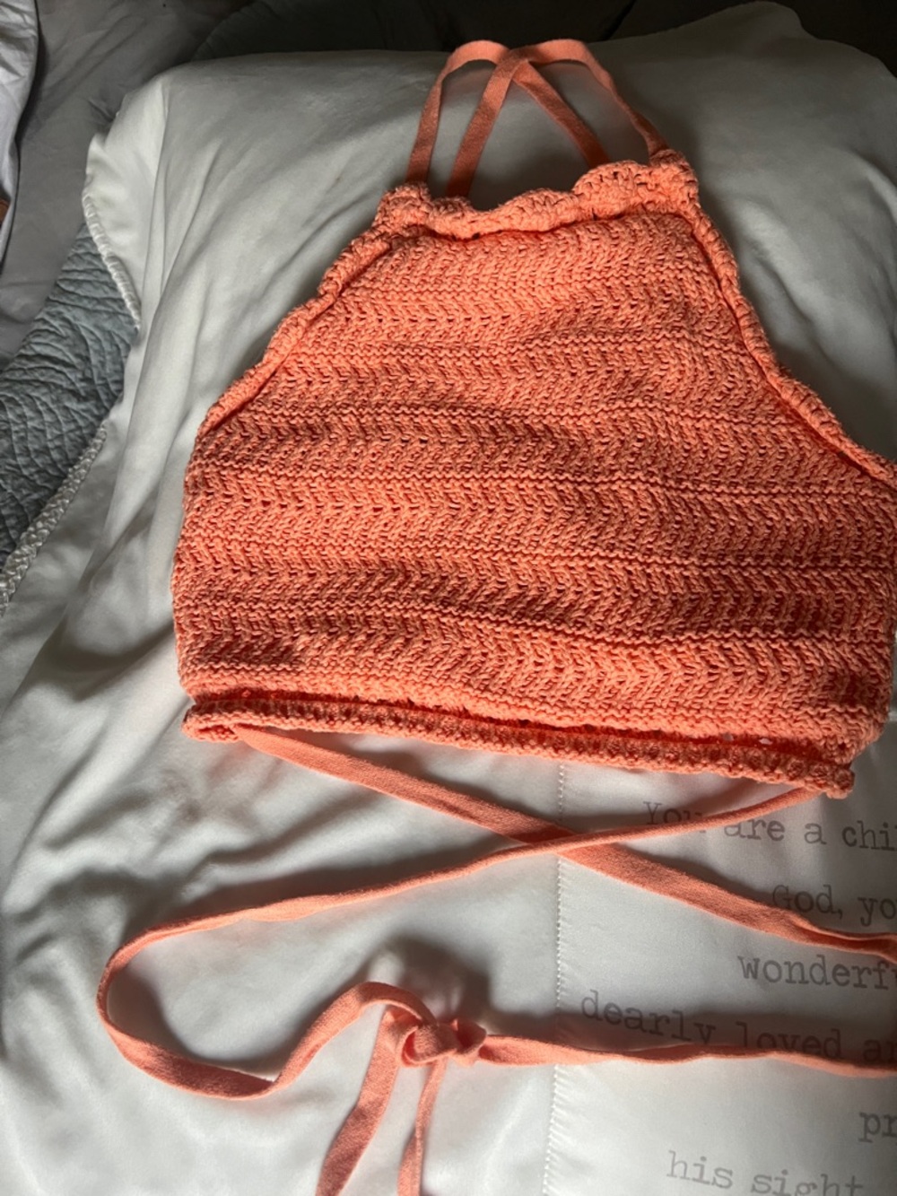 Hollister summer Coral Crochet Halter crop Top XS NWOT